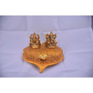 Metal Laxmi Ganesha Leaf Diya