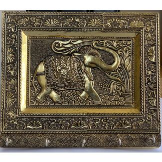 Elephant Embossed Oxidised(Gold Colour) Key Holder With 5 hooks