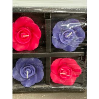 Rose Shaped Floating flower assorted coloured candles - 4pc