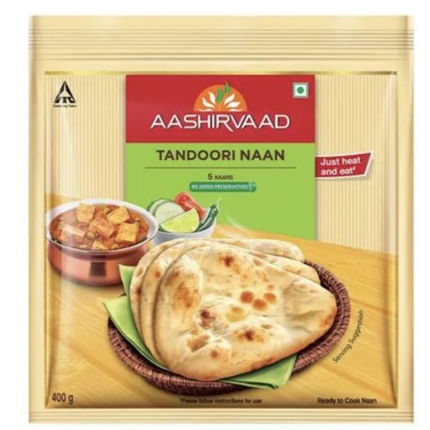 Aashirvaad Frozen Tandoori Naan 400g (5 pcs)