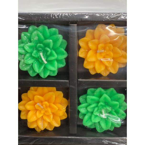 Chrysanthemum Shaped Floating flower assorted coloured candles - 4pc