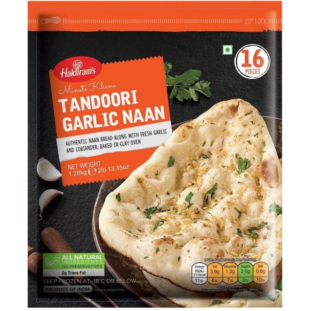 Haldirams Frozen tandoori garlic naan 1.2kg (16 Pieces)