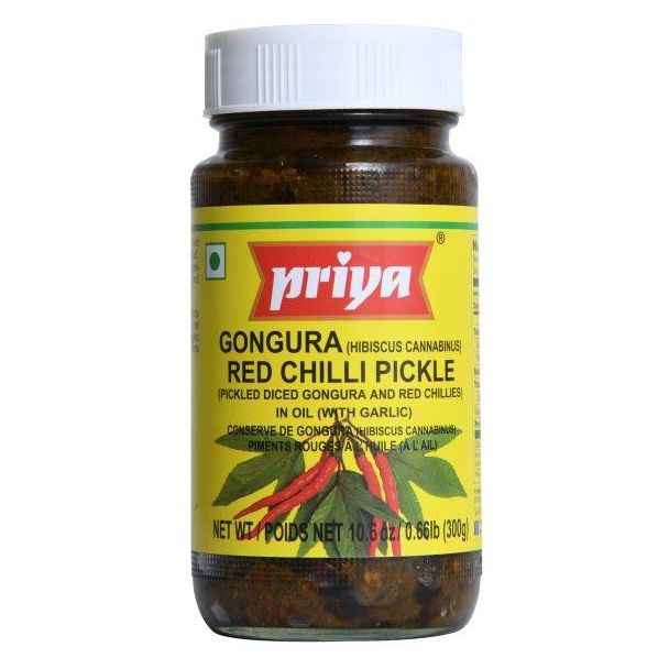 Priya Gongura Red Chilli Pickle With Garlic 300g