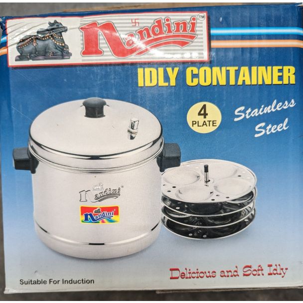Nandini Stainless Steel Idly Cooker with 4 Plates( suitable for induction)